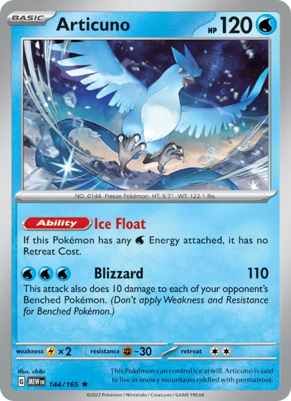 Articuno Rare Pokemon card #144 from 151