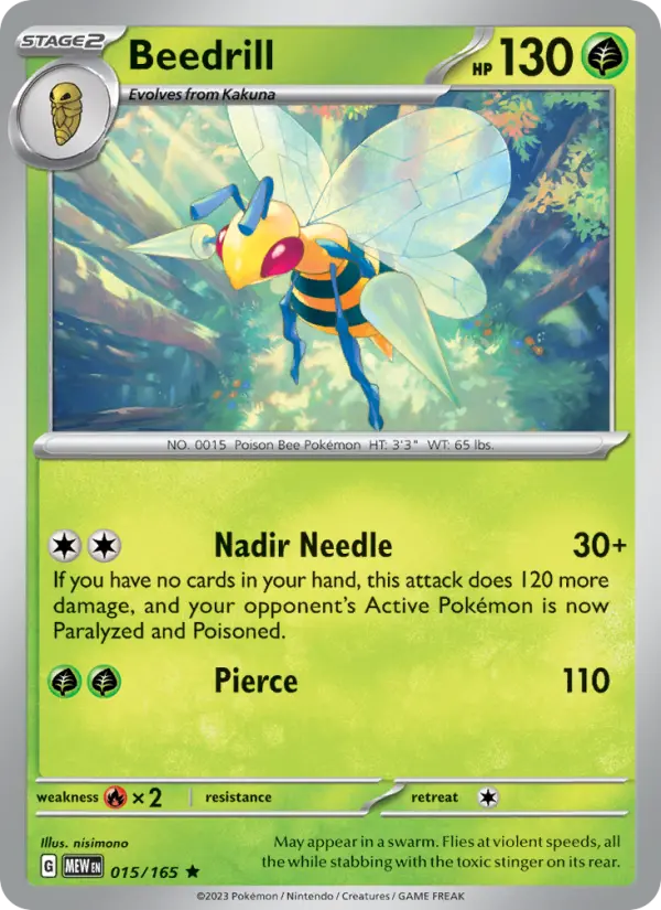 Beedrill Rare Pokemon card #015 from 151