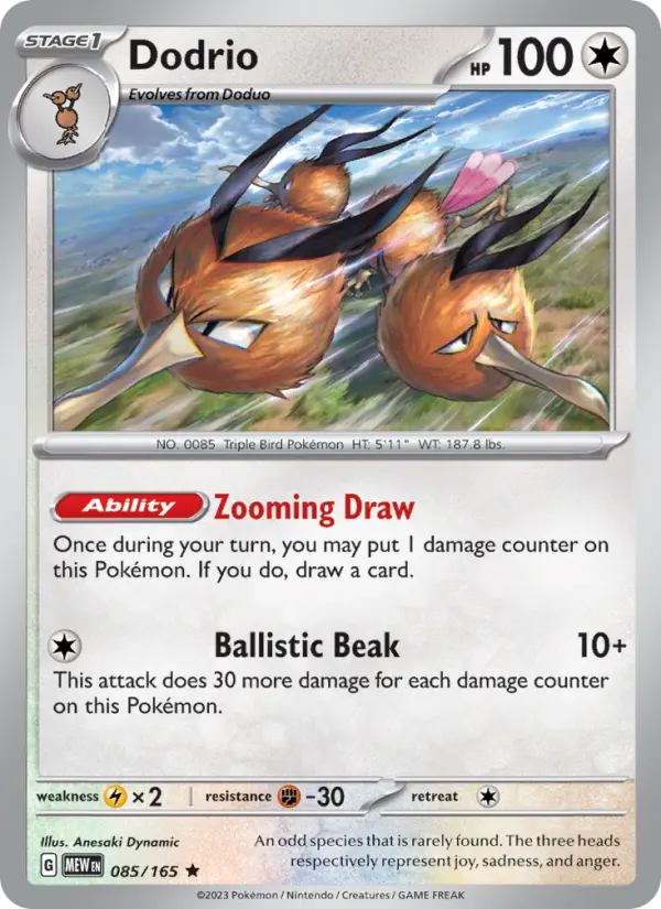 Dodrio Rare Pokemon card #085 from 151
