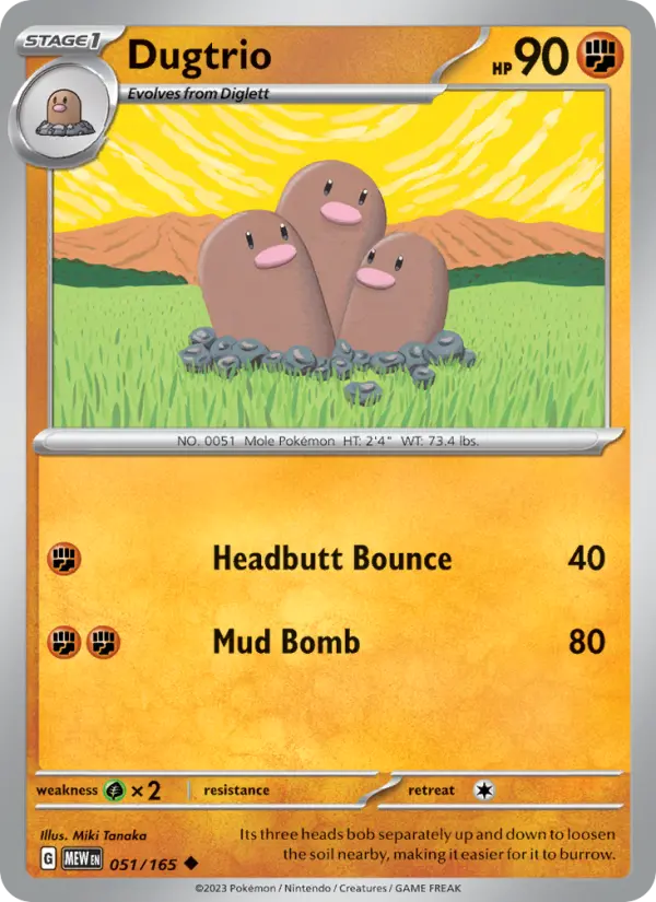 Dugtrio Uncommon Pokemon card #051 from 151