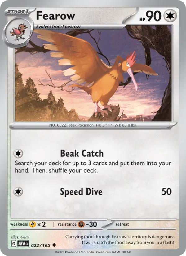 Fearow Uncommon Pokemon card #022 from 151