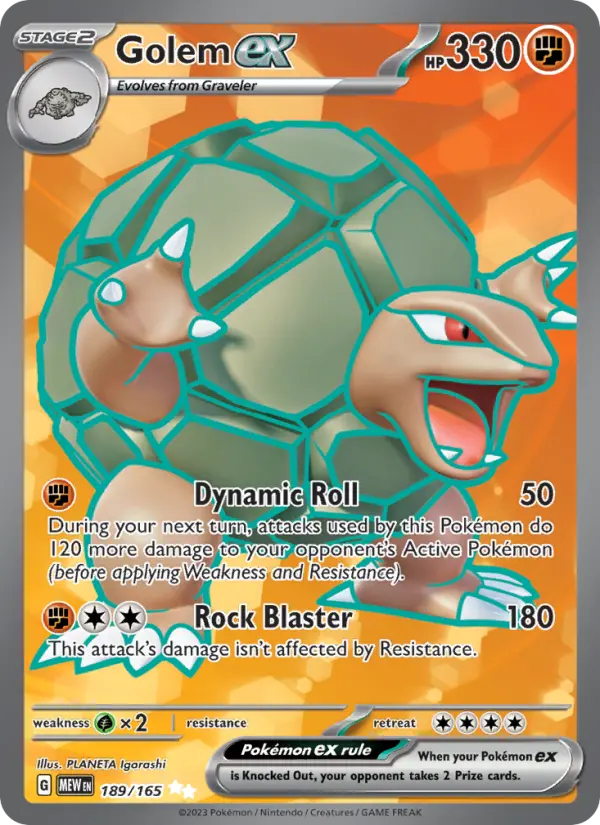Golem ex Ultra Rare Pokemon card #189 from 151