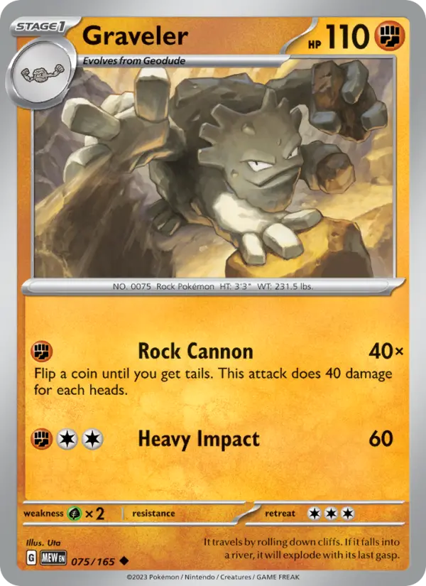 Graveler Uncommon Pokemon card #075 from 151
