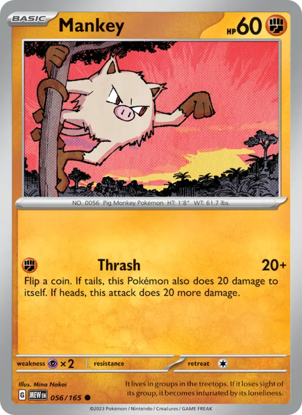 Mankey Common Pokemon card #056 from 151
