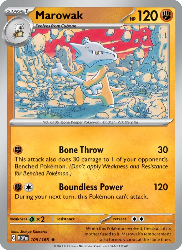 Marowak Rare Pokemon card #105 from 151