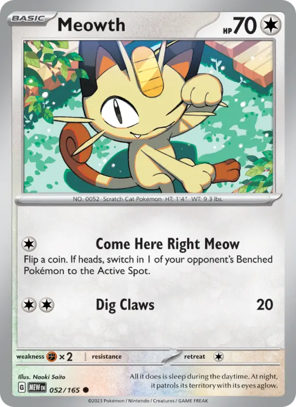 Meowth Common Pokemon card #052 from 151