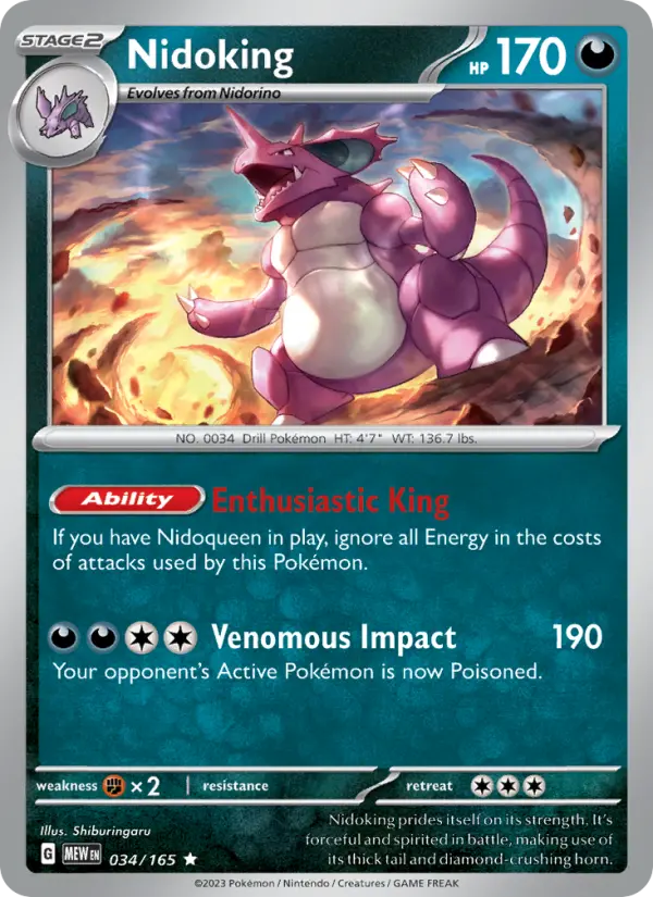 Nidoking Rare Pokemon card #034 from 151