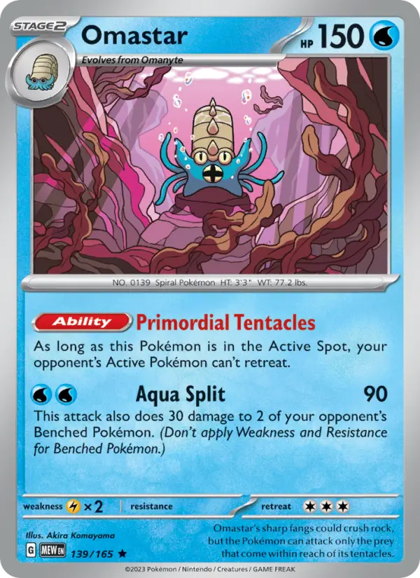 Omastar Rare Pokemon card #139 from 151