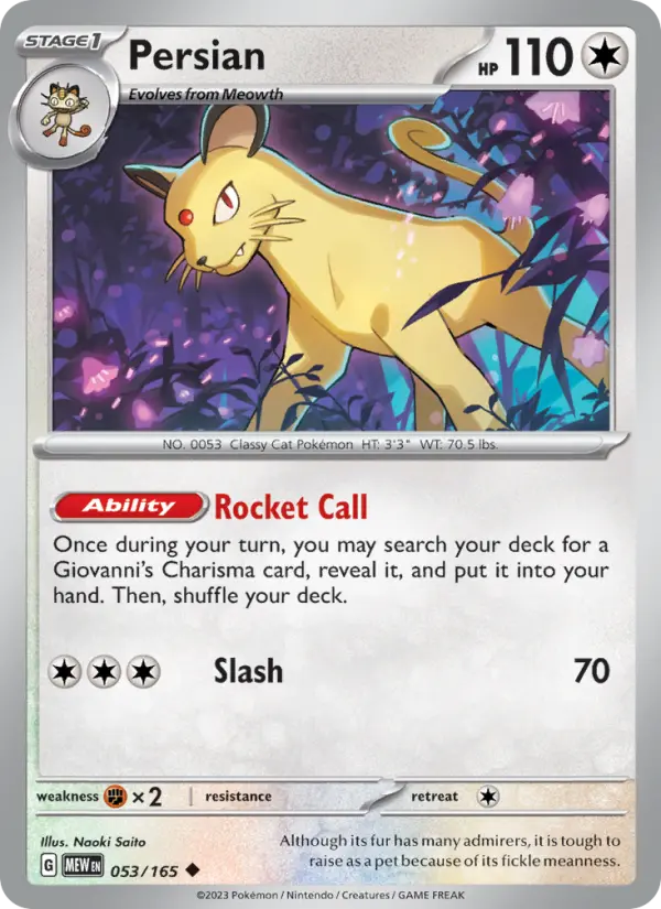 Persian Uncommon Pokemon card #053 from 151