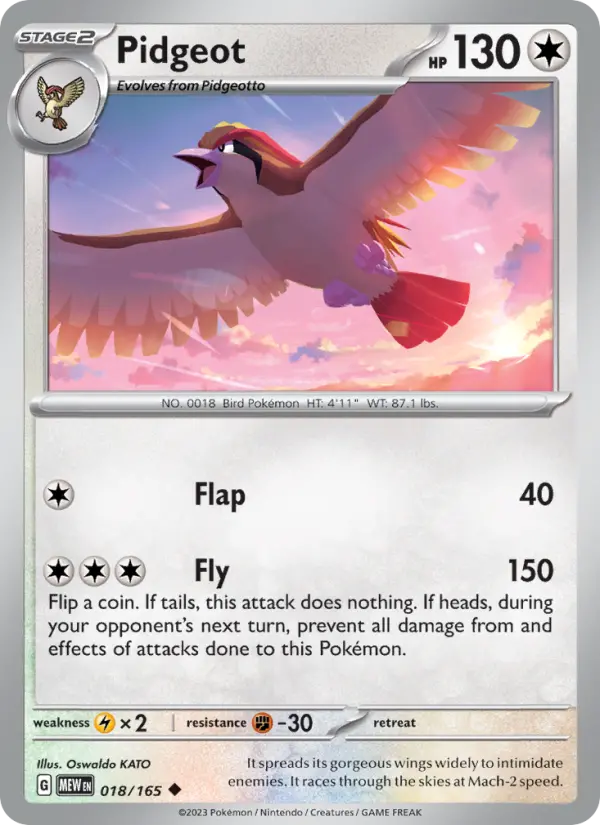 Pidgeot Uncommon Pokemon card #018 from 151