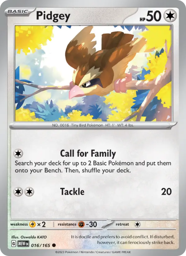 Pidgey Common Pokemon card #016 from 151