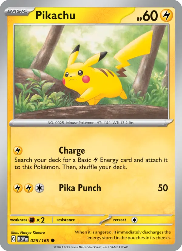 Pikachu Common Pokemon card #025 from 151