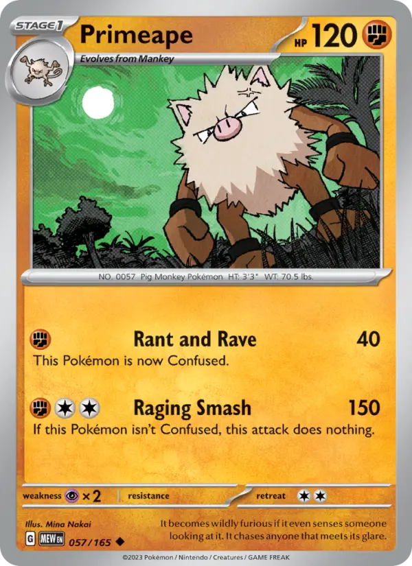 Primeape Uncommon Pokemon card #057 from 151