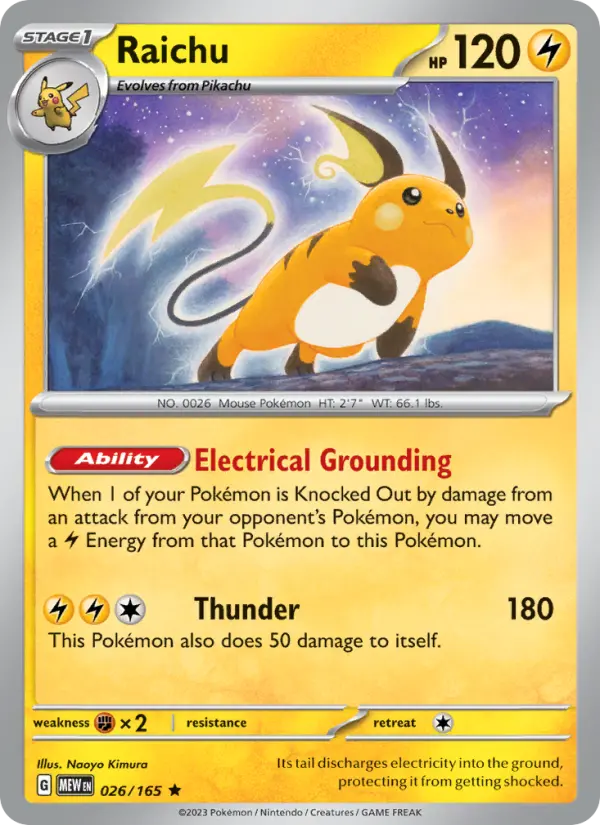 Raichu Rare Pokemon card #026 from 151