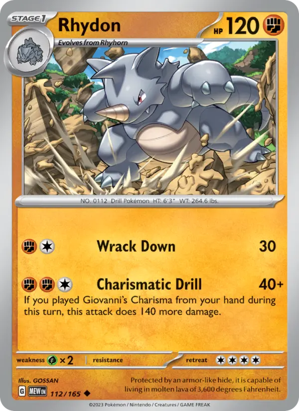 Rhydon Uncommon Pokemon card #112 from 151