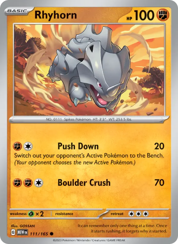 Rhyhorn Common Pokemon card #111 from 151