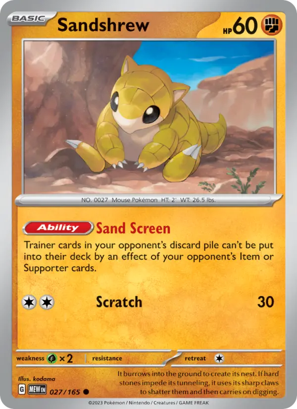 Sandshrew Common Pokemon card #027 from 151