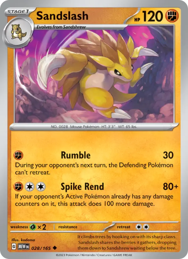 Sandslash Uncommon Pokemon card #028 from 151