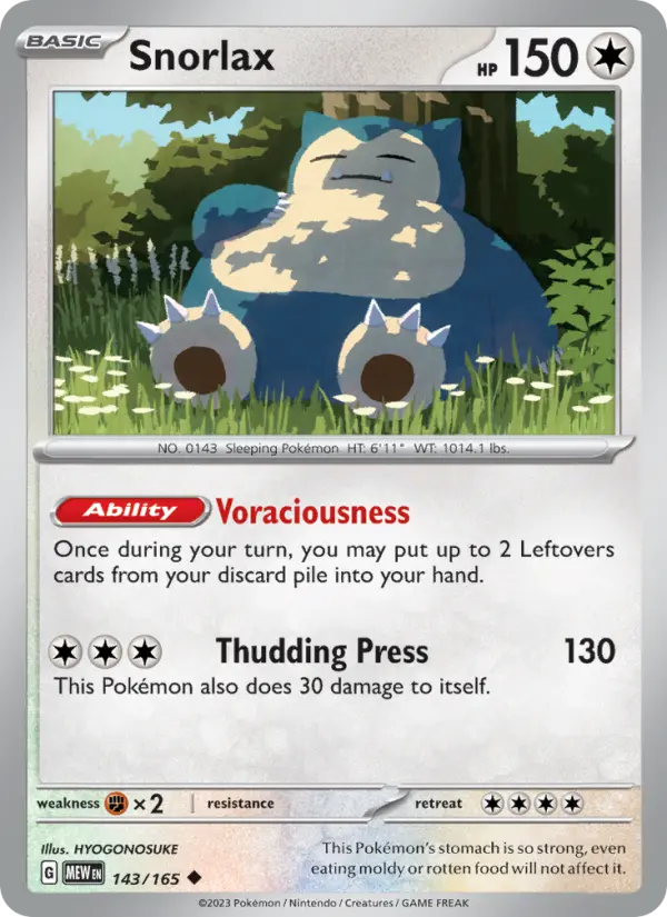 Snorlax Uncommon Pokemon card #143 from 151