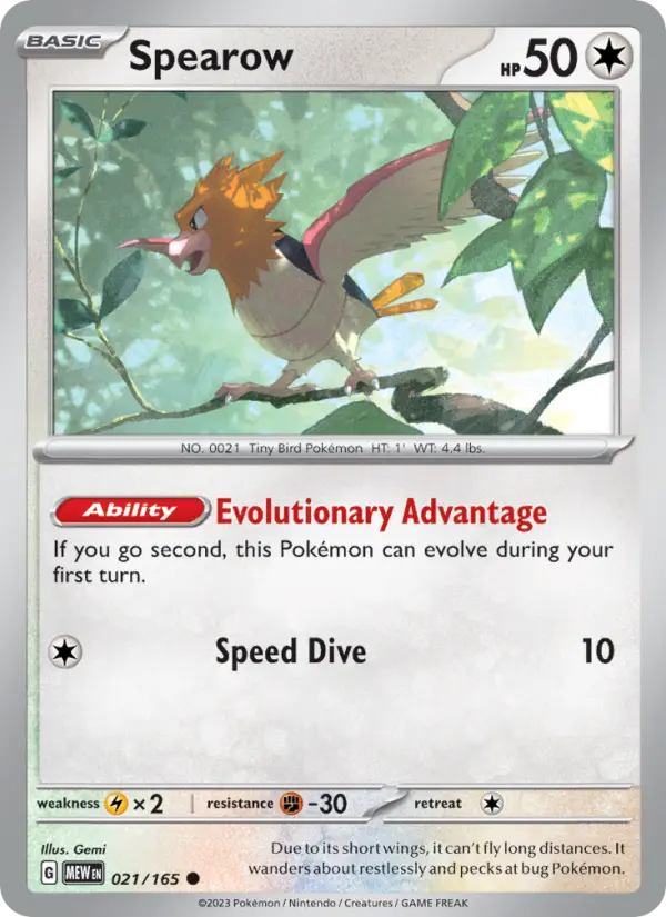 Spearow Common Pokemon card #021 from 151