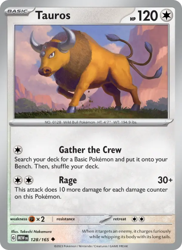 Tauros Uncommon Pokemon card #128 from 151