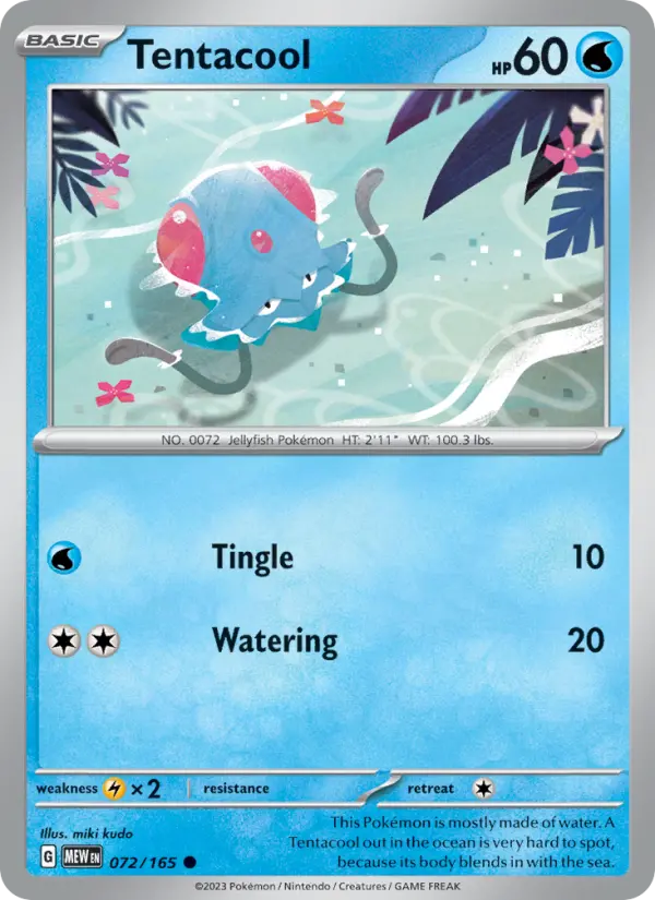 Tentacool Common Pokemon card #072 from 151