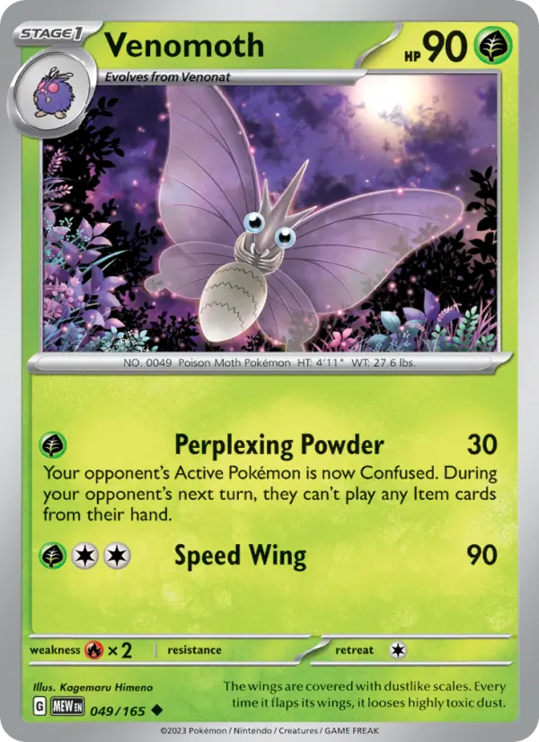 Venomoth Uncommon Pokemon card #049 from 151