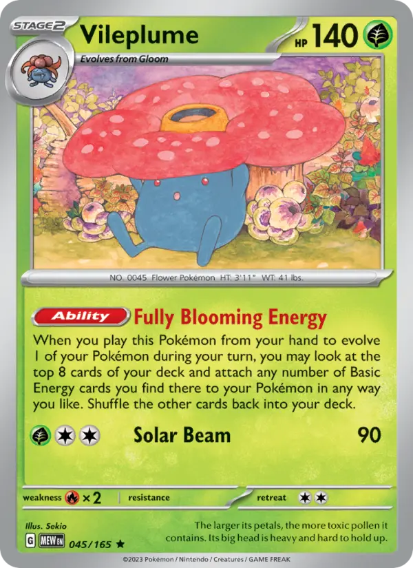 Vileplume Rare Pokemon card #045 from 151