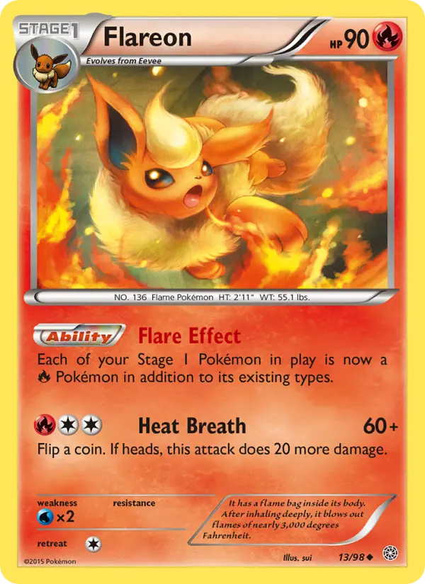 Flareon Uncommon Pokemon card #13 from Ancient Origins