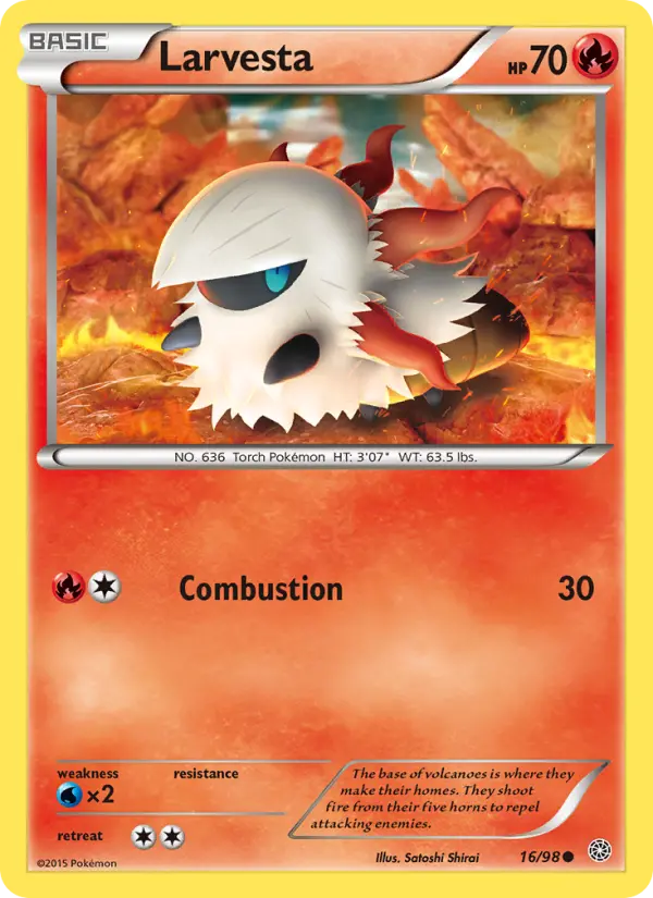 Larvesta Common Pokemon card #16 from Ancient Origins