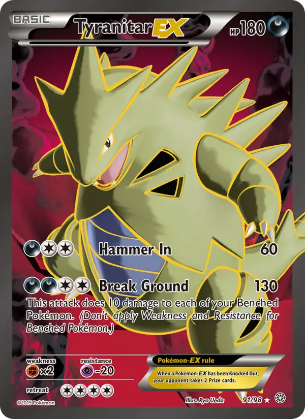 Tyranitar EX Ultra Rare Pokemon card #91 from Ancient Origins