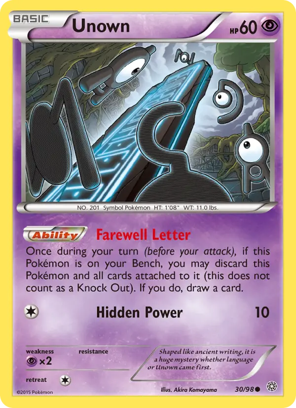 Unown Common Pokemon card #30 from Ancient Origins