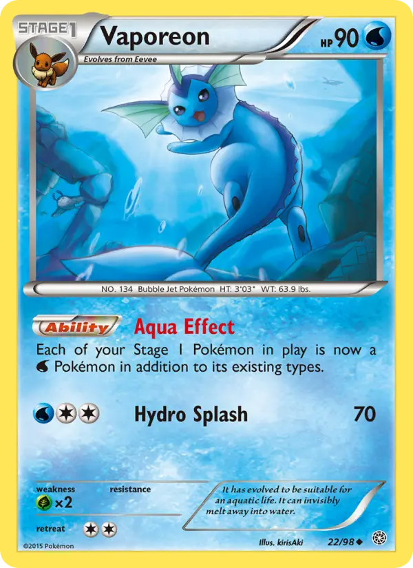 Vaporeon Uncommon Pokemon card #22 from Ancient Origins