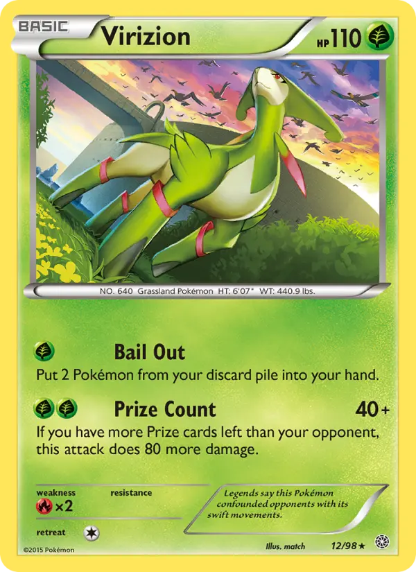 Virizion Rare Pokemon card #12 from Ancient Origins
