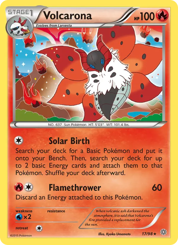 Volcarona Rare Pokemon card #17 from Ancient Origins