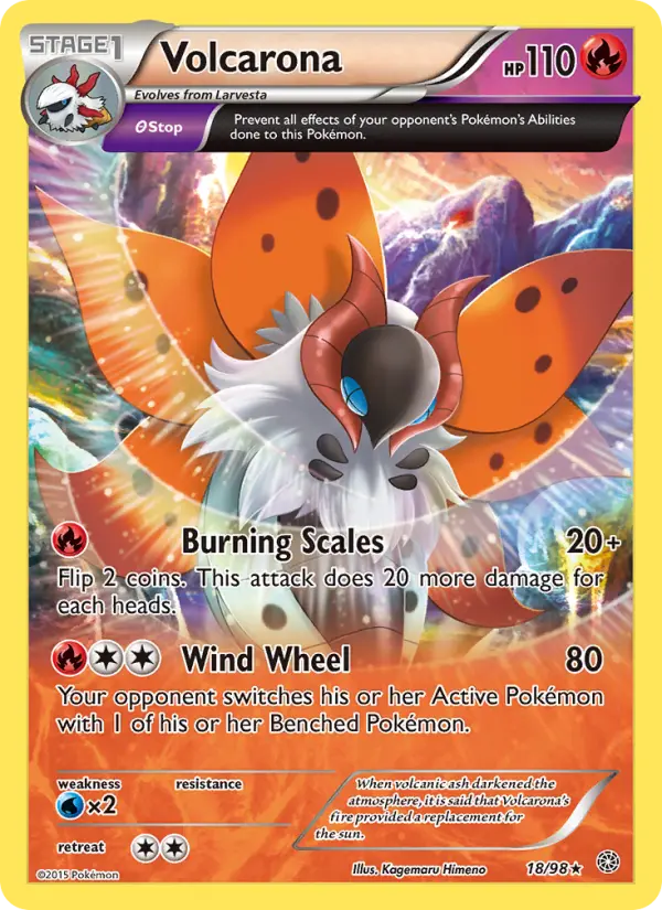 Volcarona Rare Pokemon card #18 from Ancient Origins