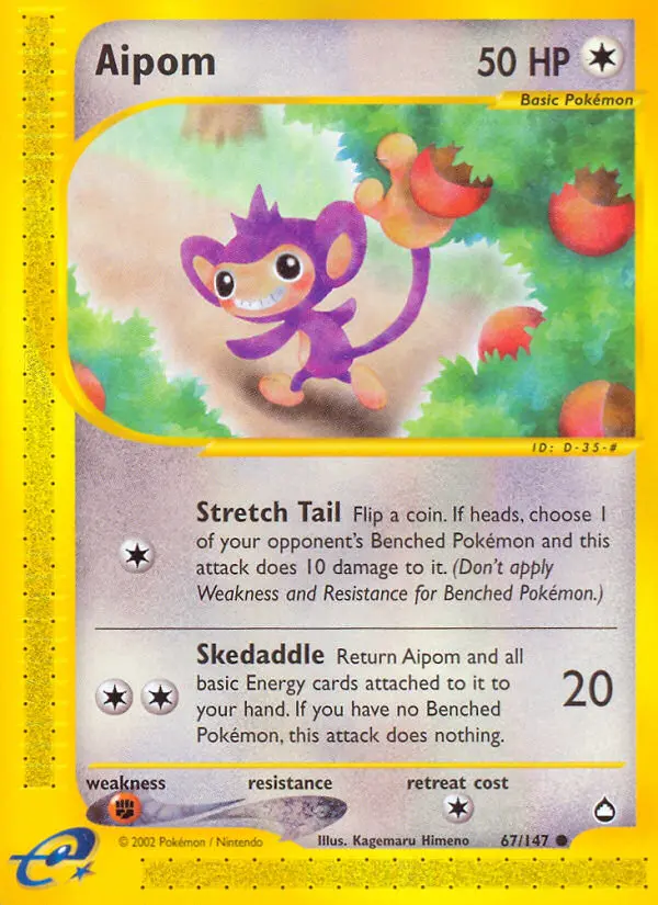 Aipom Common Pokemon card #67 from Aquapolis