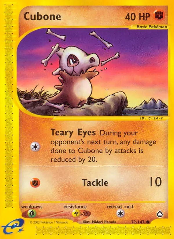 Cubone Common Pokemon card #72 from Aquapolis