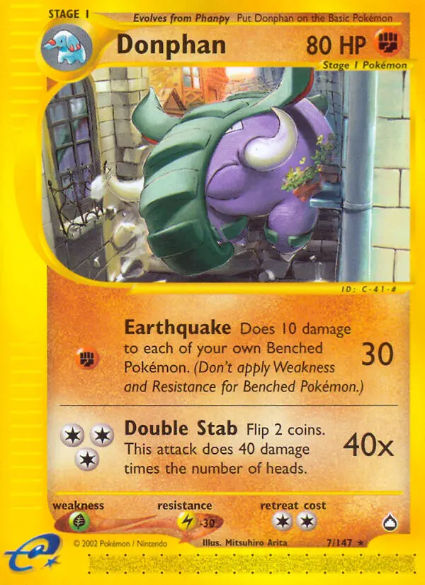 Donphan Rare Pokemon card #7 from Aquapolis