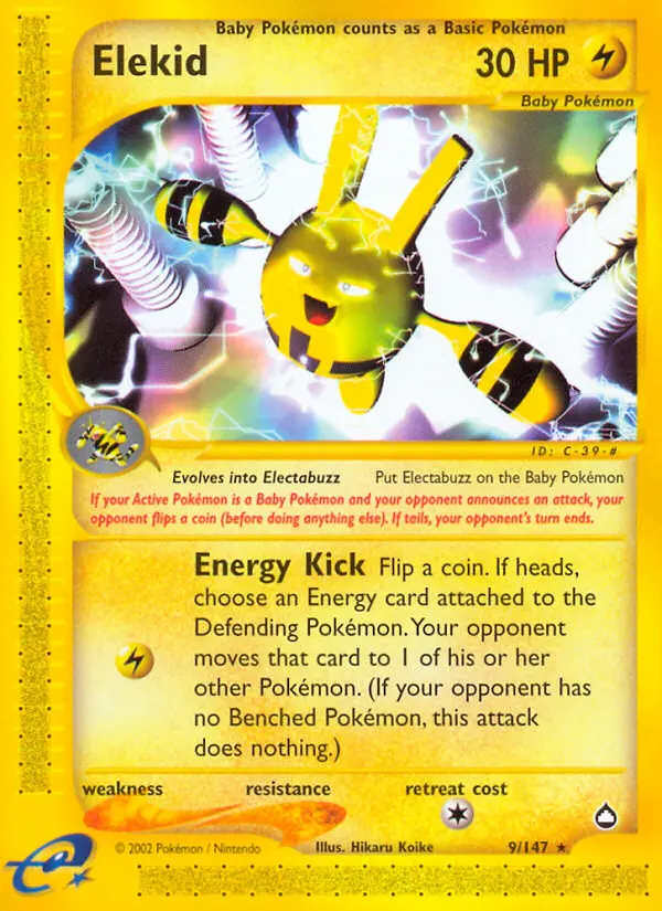 Elekid Rare Pokemon card #9 from Aquapolis