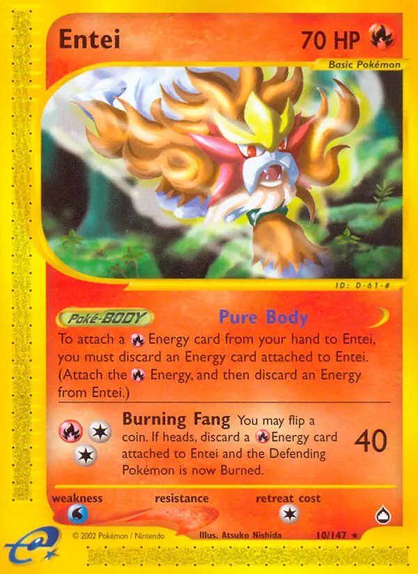 Entei Rare Pokemon card #10 from Aquapolis