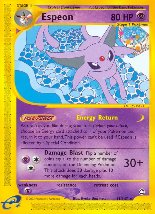 Espeon Rare Pokemon card #11 from Aquapolis