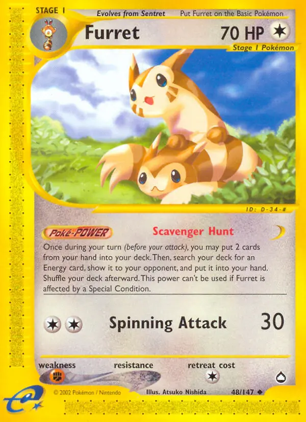Furret Uncommon Pokemon card #48 from Aquapolis