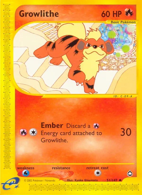 Growlithe Uncommon Pokemon card #51 from Aquapolis