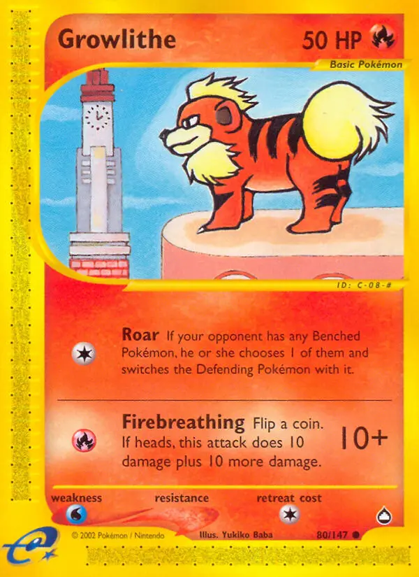 Growlithe Common Pokemon card #80 from Aquapolis