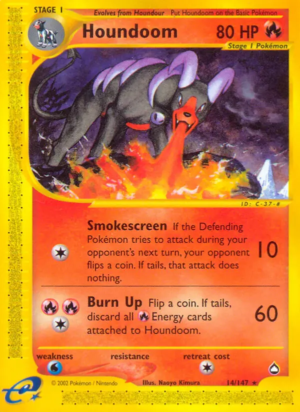 Houndoom Rare Pokemon card #14 from Aquapolis