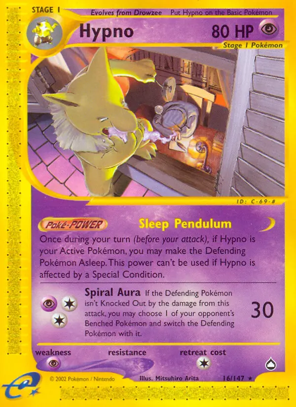 Hypno Rare Pokemon card #16 from Aquapolis