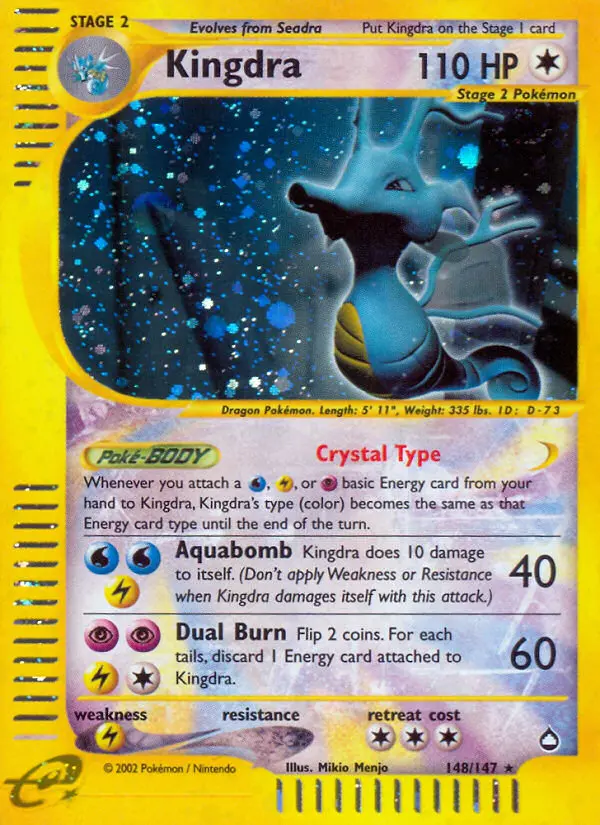 Kingdra Rare Pokemon card #148 from Aquapolis