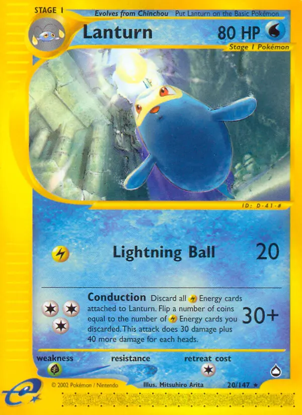 Lanturn Rare Pokemon card #20 from Aquapolis
