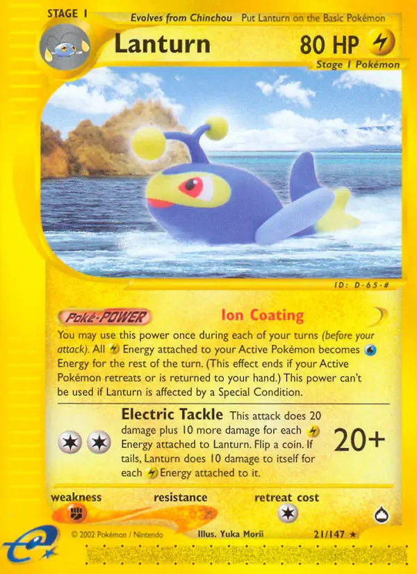 Lanturn Rare Pokemon card #21 from Aquapolis